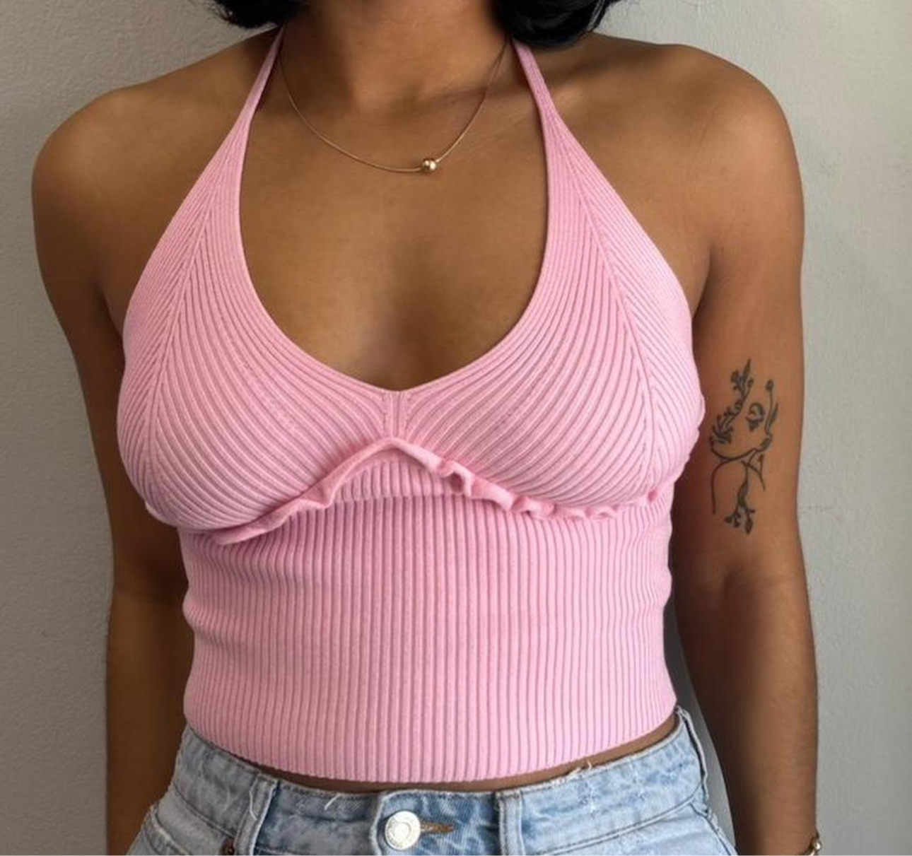 Majorelle Knit Halter Ruffle Tank
