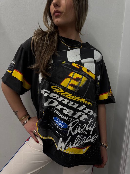 Dale EARNHARDT Vintage Rusty Wallace Miller Genuine Draft Nascar AOP Tee