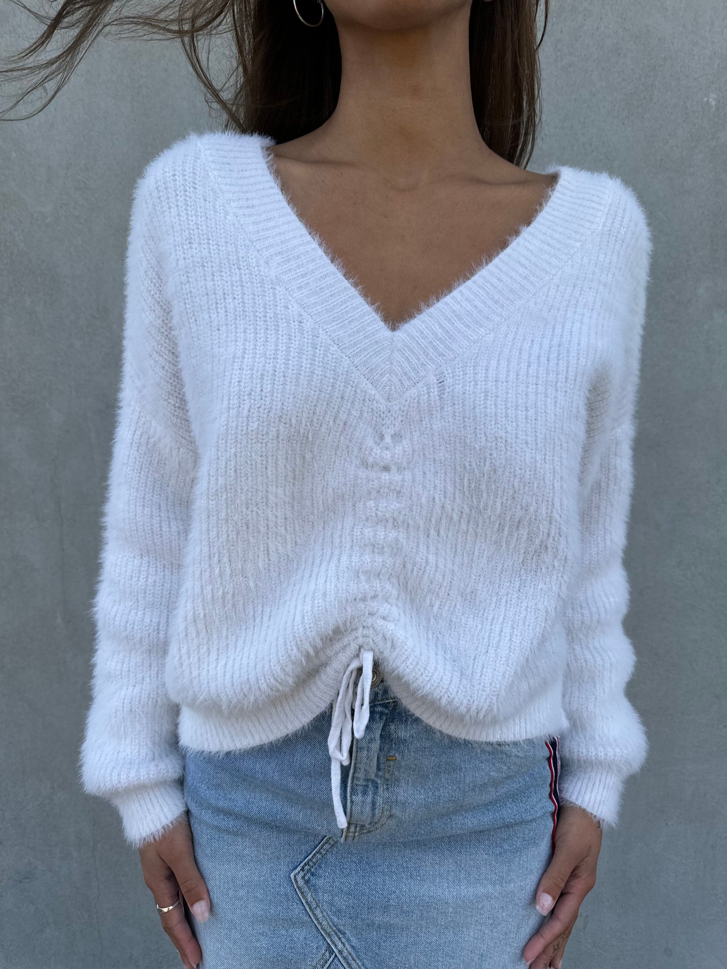 Kendall & Kylie Fuzzy V Neck Sweater