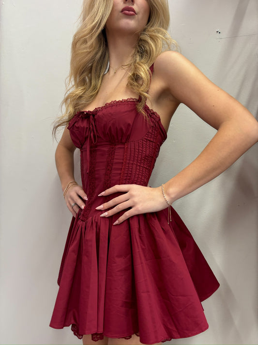 Babydoll Lace Trim Corset Mini Dress